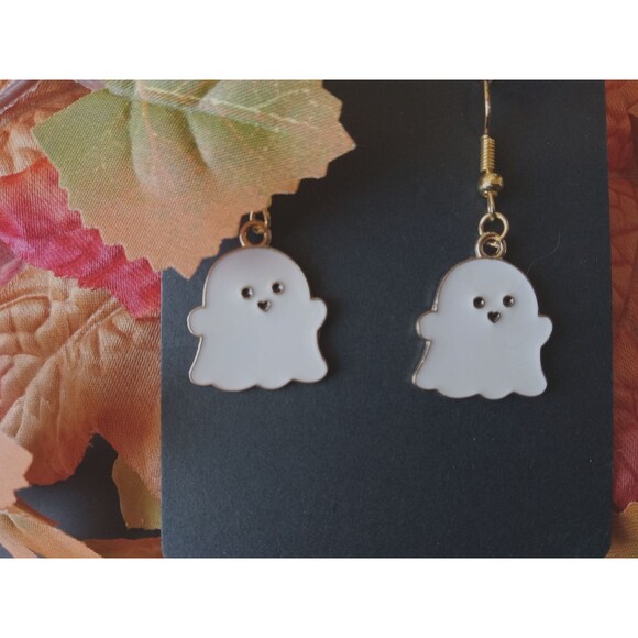 NWT Halloween White Ghost Earrings w/ Gold-Plated Hooks - Picture 5 of 7